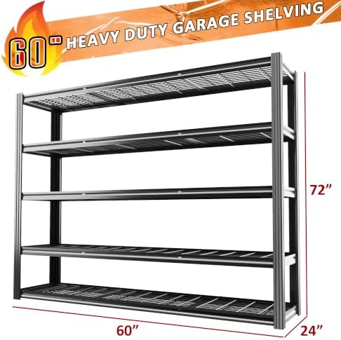Heavy Duty Garage Storage Shelving, 5-Tier Adjustable Metal Shelving Unit, 3100LBS Load Capacity, 60" W x 72" H x 24" D Storage Rack for Warehouse, Basement & Garage Organization - Image 2