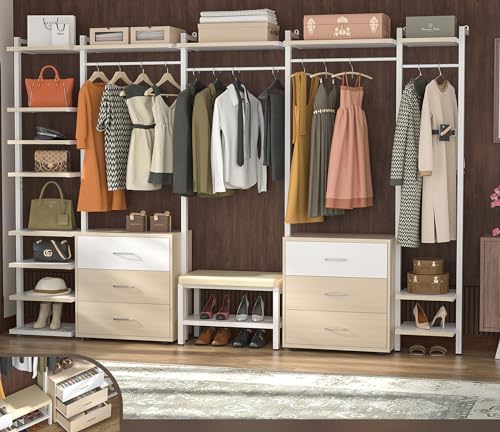 Aheaplus Closet System with 6 Drawers, 8FT Wood & Metal Closet Organizer by Aheaplus