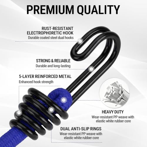 WORKPRO 24" Bungee Cords with Hooks, 4 Pack Heavy Duty Outdoor Bungee Strap - Image 4