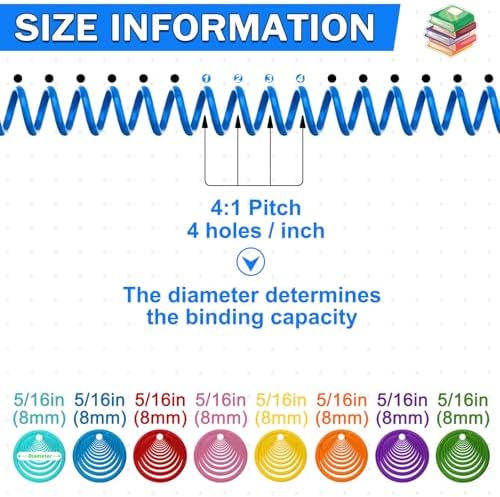 120 Pack Plastic Spiral Binding Coils Binder Binding Spirals Rings Multi Size Spiral Binding Wire Combs Spines Coils, 4:1 Pitch (5/16 Inch,Multicolor) - Image 2