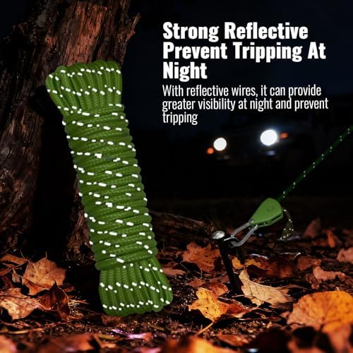 4Pack 4mm Reflective Guy Lines, Heavy‑Duty Tent Rope Tie Down Rope Line, Ultralight Camping Rope with Ratchet Pulley & 2 Metal Buckles, Aluminum Adjuster for Tarp Canopy Kayak Outdoor Camping, 13ft - Image 3
