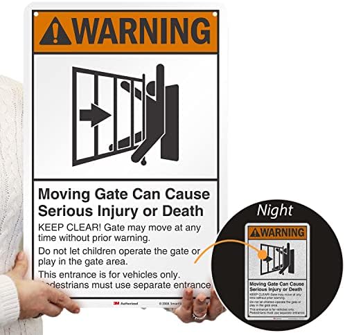 SmartSign 18 x 12 inch “Warning - Moving Gate Can Cause Injury Or Death” Sign, 63 mil Aluminum, 3M Laminated Engineer Grade Reflective Material, Black, White and Orange, Made in USA - Image 4