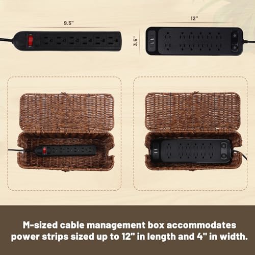 Cable Management Box, Cord Organizer with Lid & Cable Ties - Brown, M - Image 4