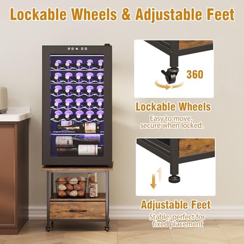 Mini Fridge Stand with Fabric Drawer, Mobile 2-Tier Refrigerator Cart - Image 3