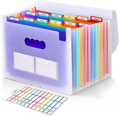 SKYDUE Accordion File Organizer, Expanding File Folder with 12 Pockets, Portable Document Paper Bill Receipt Organizer, Home School Office Supplies, Letter A4 Size Purple by SKYDUE