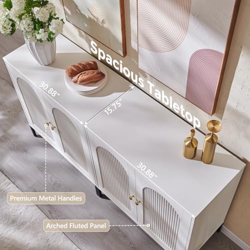 IFGET 61.75" W Modern Arched Sideboard Buffet Cabinet with Storage, White - Image 5