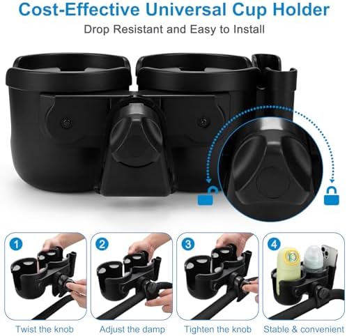 Accmor Stroller Cup Holder with Phone Holder, Bike Cup Holder, Walker Scooter Wheelchair Cup Holder Attachment, Universal Cup Holder for Uppababy Graco Strollers - Image 7