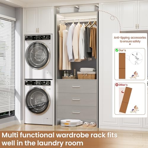 Aheaplus 1.8FT Closet System with Drawers, 21.5’’ Closet Organizer, Grey - Image 5