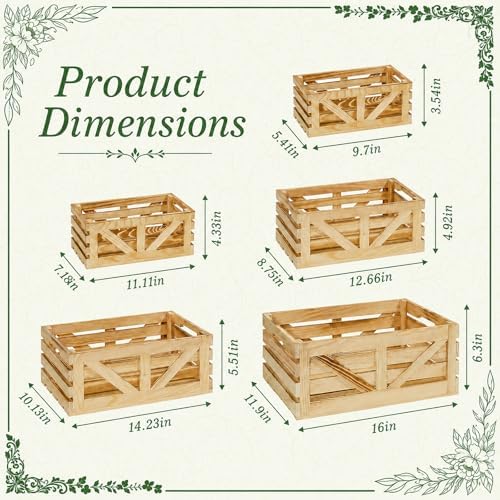 5 Pcs Wooden Crates for Display, Nesting Wood Crate for Storage, 5 Size - Image 2