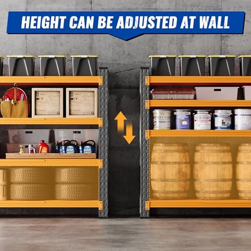 BYNSOE 71" W Storage Shelves 5000lbs Garage Metal Shelving Heavy Duty Garage Shelves Adjustable Storage Shelves for Industrial, Factory (Black-Orange, 71" W x 24" D x 69" H) - Image 4