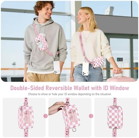 Tiostep Clip and Go Strap for Phone with Wallet Crossbody Phone Lanyard Adjustable and Detachable RFID Wristlet Wallet (Dusty Pink Checkered, Large) - Image 5