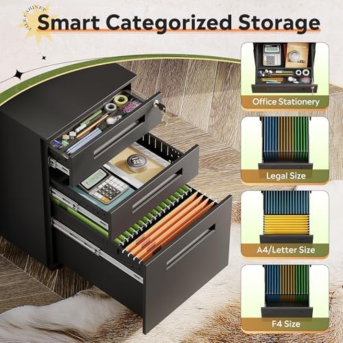 DEVAISE 3 Drawer Mobile File Cabinet, Fully Assembled Except Casters - Image 4