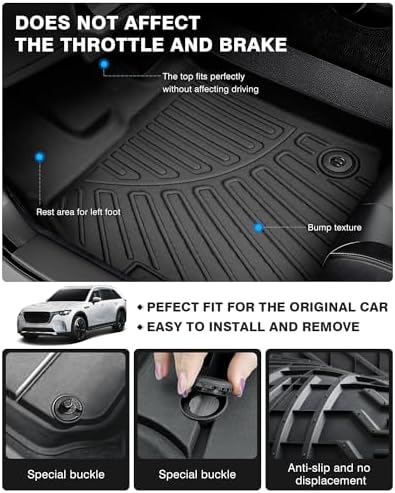 Powerty Floor Mats for 2024 2025 2026 Mazda CX-90 CX90 PHEV (Plug in Hybrid) 6&7 Seater All Weather 3D TPE Anti-Slip Car Liners for 1st & 2nd & 3rd Row Accessories - Image 5
