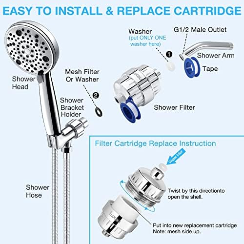 Heavy Duty Shower Filter, Chlorine Hard Water Filter Softener Purifier, with 2 Filter Cartridges, Fits Universal Handheld Shower Head Fixed Rainfall Bath Fixture, Chrome - Image 7