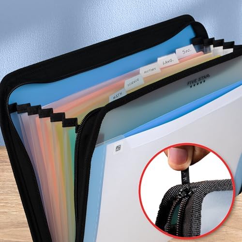 Five Star Expanding File Organizer + Study App, 7-Pocket Accordian File Organizer, Zipper Closure, Holds 8.5" x 11" Paper, Blue (Color May Vary) (350099B) - Image 4
