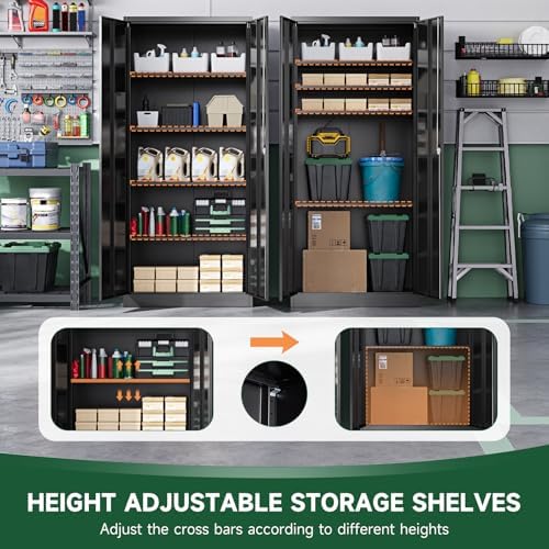 Letaya Metal Garage Storage Cabinets with Lock Door and Adjustable Shelves, Steel Tool Cabinets for Home,Office,Warehouse Organisieren (Black, 72" H) - Image 4
