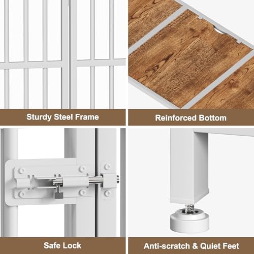 Easycom 43" Dog Crate Furniture Foldable, No Assembly Decorative Dog Kennel Indoor, XL Dog Crates for Large Dogs (60-80 lbs), Wooden Dog Cage with Adjustable Bowls and Name Tag, White & Beech - Image 5