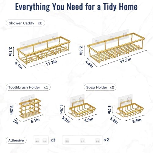 5 Pack Adhesive Bathroom Holders & Dispensers for Kids & Adults, Gold - Image 2