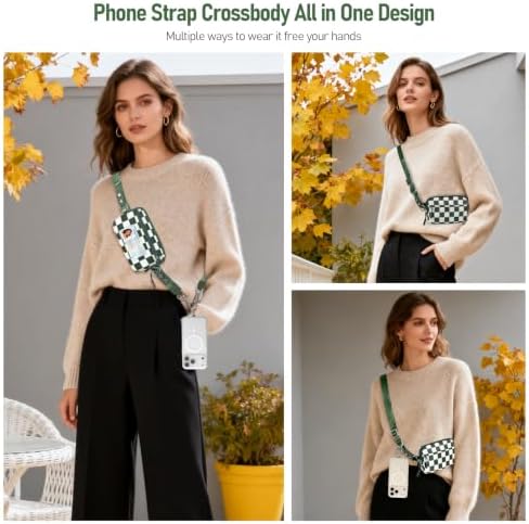 Tiostep Clip and Go Strap for Phone with Wallet Crossbody Phone Lanyard Adjustable and Detachable RFID Wristlet Wallet (Checkered Green, Large) - Image 2