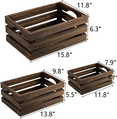 ZOOFOX Set of 3 Nesting Wooden Crates, Rustic Wood Basket with Handles, Decorative Farmhouse Wooden Storage Container Boxes for Party, Office, Bedroom, Kitchen and Closet - Image 2