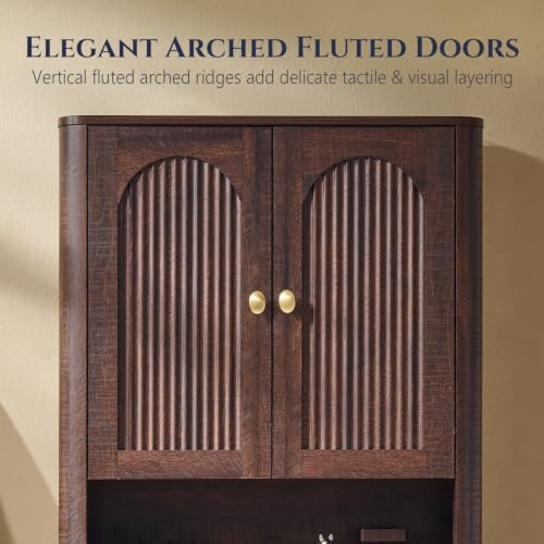 Bathroom Fluted Arched Wall Cabinet, 23.6''W Wood Medicine Cabinet,Brown - Image 5