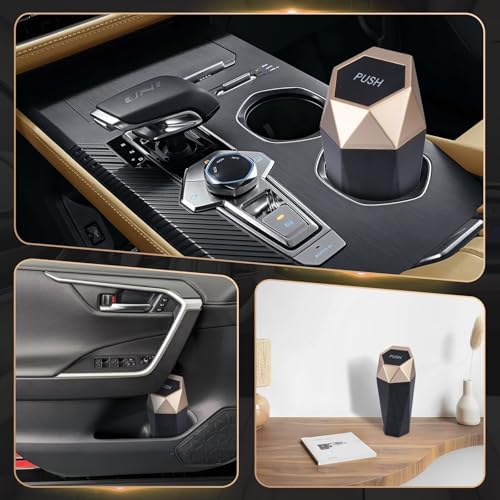 BFXM Car Trash Can Small Trash Bin with Lid Accessories for Women Gold 2Pcs - Image 5