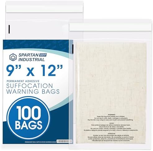 9" X 12" (100 Count) Self Seal Clear Poly Bags with Suffocation Warning by SpartanIndustrial