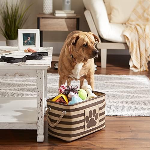 Bone Dry Pet Storage Collection Striped Paw Patch Bin, Small Rectangle, Brown - Image 5