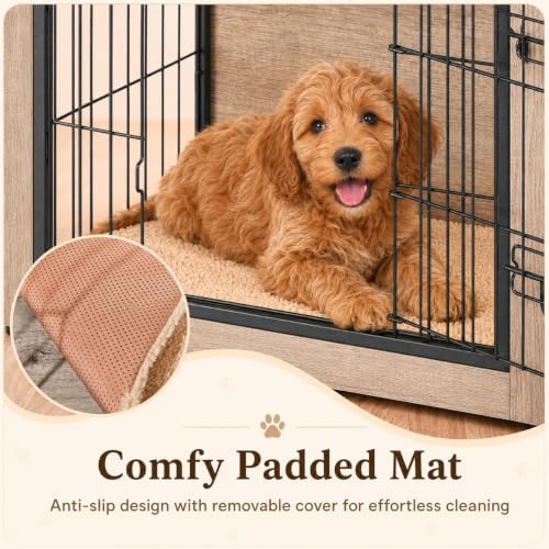 Yaheetech 27.5in Wooden Dog Crate Furniture w/Cushion for Small Dogs, Gray - Image 6