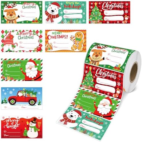 500 PCS Christmas Gift Tags,Christmas Name Tags Stickers Roll, Self-Adhesive Christmas Labels for Presents, Gift Bags, Boxes, Xmas Holiday Wrapping Paper Christmas Decorations by Siawoy
