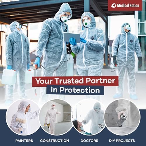 Medical Nation Hazmat Suits Disposable | 25 Pack | Light Duty Disposable Coveralls Men | with Attached Hood and Boots - Overall Protective Chemical Suit for Men & Women, Disposable Paint Suit -XL - Image 5