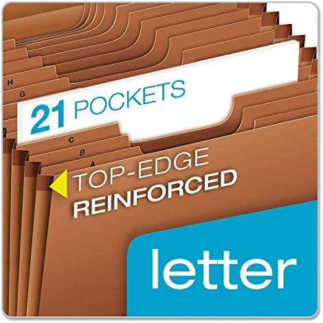 Pendaflex Heavy Duty Expanding File with Extra-Thick Cover, Tyvek Reinforced Edges, 21 Pockets, A–Z Tabs, Elastic Cord Closure, Letter Size (R117ALHD),Brown - Image 2