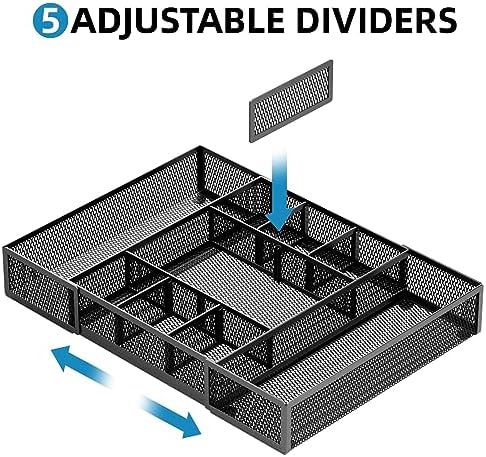 Marbrasse Expandable Desk Drawer Organizer, Mesh Drawer Organizer Tray with 10 Adjustable Compartments, Desk Organizers and Accessories for Office Supplies, Makeup & Vanity (Expandable Black-2 pack) - Image 3