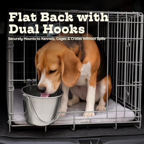4 Quart Stainless Steel Flat Sided Bucket with Dual Hooks | 1 gal Durable Food & Water Bowl for XL Dogs, Cats, Goat & Livestock | Fits kennel Cage Critter Crate | Hanging Utility Pet Pail - Image 6