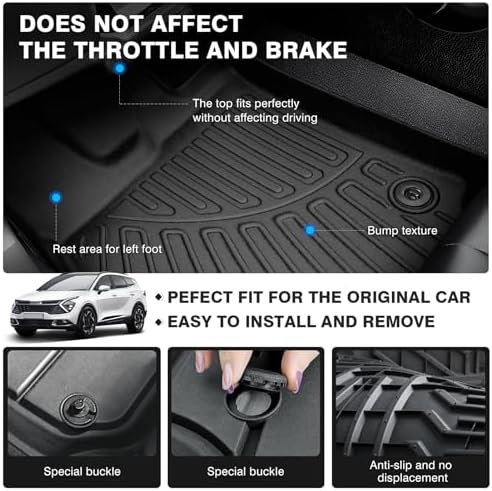 Powerty Floor Mats for 2023-2025 2026 Kia Sportage Hybrid All Weather 3D TPE Anti-Slip Car Liners for 1st & 2nd Row Accessories - Image 4