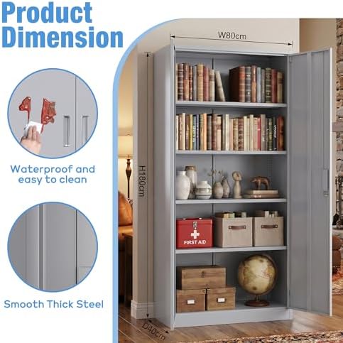SUXXAN 71-Inch Grey Metal Storage Cabinet with Locking Doors - Image 2