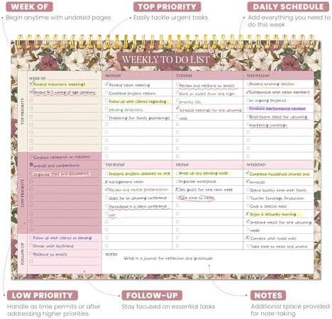 Weekly To Do List Notepad with 52 Undated Sheets（8.5"×11"）- Undated Weekly Planner Notepad for Office Desk Accessories and Supplies - Mauve Muse - Image 2