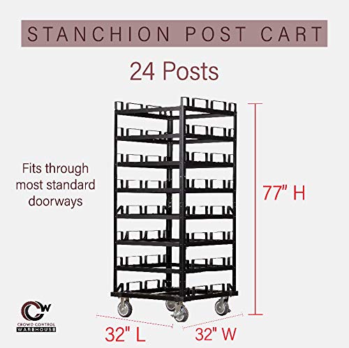 Trafford Industrial Stanchion Post Cart, 24 Posts, Horizontal Padded Storage - Image 2