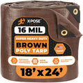 18' x 24' Super Heavy Duty 16 Mil Brown Poly Tarp Cover - Thick Waterproof, UV Resistant, Rip and Tear Proof Tarpaulin with Grommets and Reinforced Edges - by Xpose Safety by XposeSafety