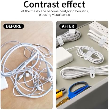 Oligei 25 Pcs Silicone Cable Ties, Cable Ties Reusable, High Elasticity Cord Wraps for Electrical Cords, Cord Organizer for Earphone, Phone Charger(White) - Image 6