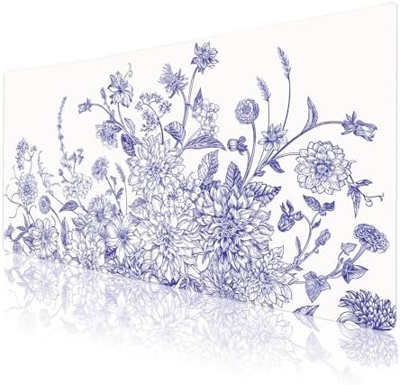 Colorful Star Large Mouse Pad, Floral Desk Mat Office Supplies, Waterproof Faux Leather Big Gaming Mousepad for Women Girls, Vintage Blue Flowers Desk Pad Home Office Décor Accessories 31.5" x 15.7" - Image 6