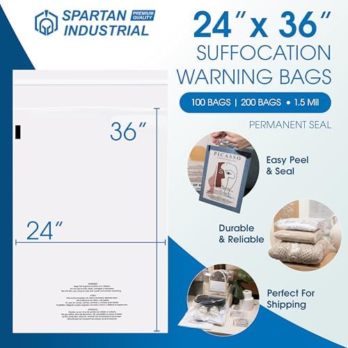 24" X 36" (200 Count) Self Seal Clear Poly Bags with Suffocation Warning - Image 2