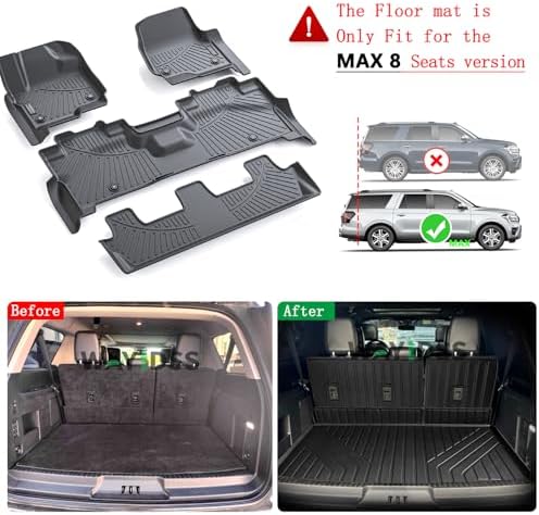 Floor Mats for Ford Expedition MAX 2018-2023 2024 (Only Fit Max 8 Seats / 2nd Row Bench Seat) with Cargo Liners,TPE All Weather Protection Floor Liners with Trunk Mat Covering The Backrest - Image 2