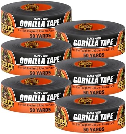 Gorilla Duct Tape, Black Tape, 1.88" x 50 yd (Pack of 6) - Heavy Duty and Weather Resistant for Indoor or Outdoor by Gorilla