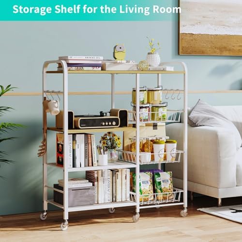 HapiRm Rolling Kitchen Microwave Cart - 4 Tier Microwave Table Stand with Pull-Out Baskets, Coffee Bar Baker's Rack with Wheels Rolling Storage Cart Organizer Shelf for Living Room Office, Balcony - Image 5