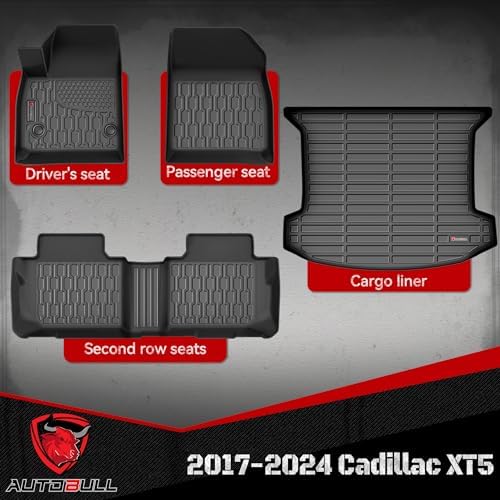 Floor Mats & Cargo Liner Compatible with 2017-2025 Cadillac XT5 Cargo Mat, Full Set All Weather Protection 1st, 2nd Row Car Liners & Trunk Mat, Black - Image 2