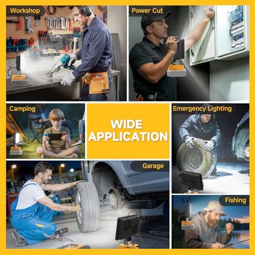 2026 Upgraded Cordless LED Work Light for Dewalt 20V Battery,148W 14800LM Dual Brightness Jobsite Light with USB-C Charging,Low Voltage Protection for Car Repair,Construction & Emergency - Image 6