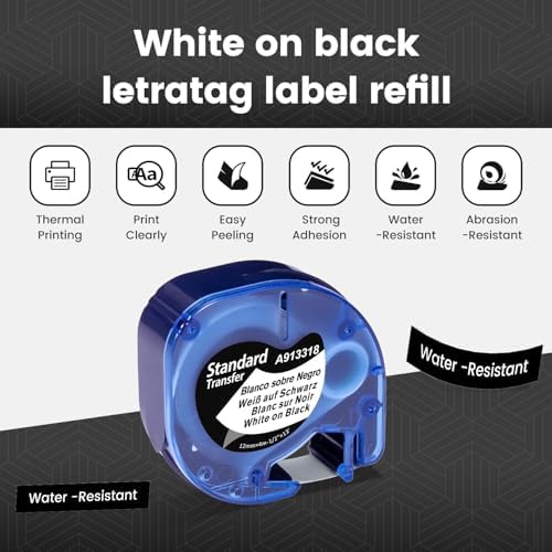 12mm White on Black Tape Compatible with DYMO LetraTag Label Maker Refills - Image 4