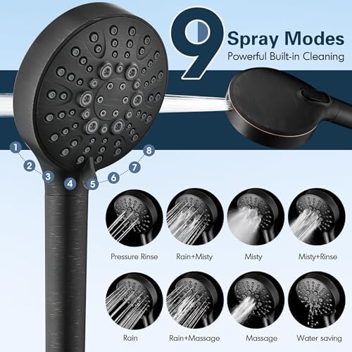 BRIGHT SHOWERS Filtered Shower Head with Handheld, High Pressure 9 Spray Mode Showerhead with Long Hose and Bracket, Water Softener Filters Beads for Hard Water - Removes Chlorine, Oil-Rubbed Bronze - Image 2