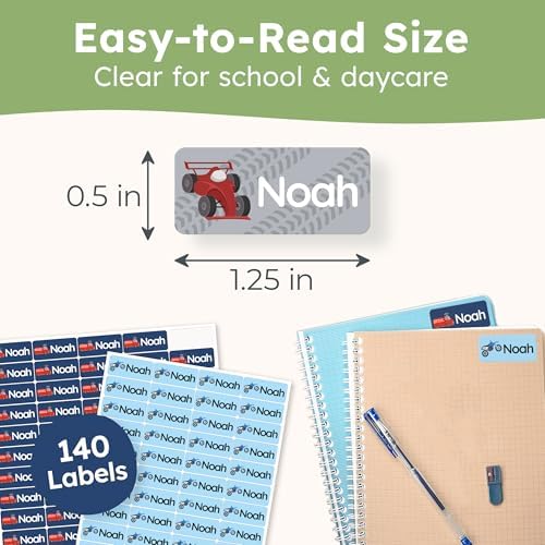Personalized Name Labels for Kids (140 Labels) - Durable & Waterproof Custom Name Stickers for Clothing Tags, School Supplies, Camp & Daycare - Gears (1.2”x0.5”) - Image 6